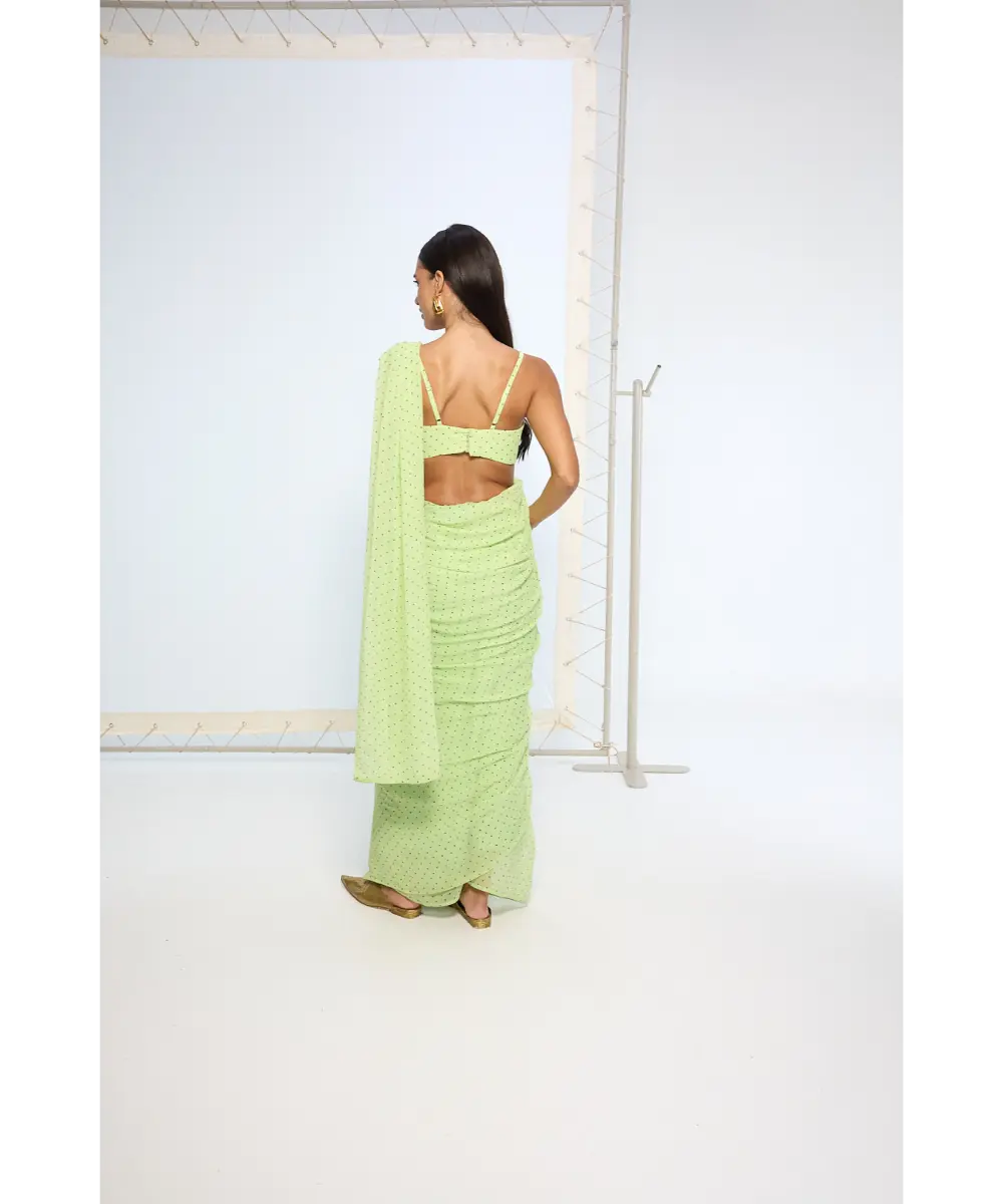 EKAYA BANARAS - Mint Green Polka Dotted Saree